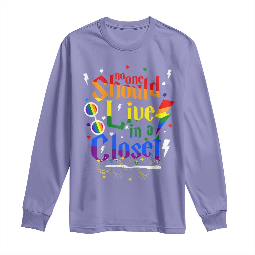 No One Should Live in a Closet Long Sleeve Shirt LGBTQ+ Pride Empowerment Ally TS02 Violet Print Your Wear