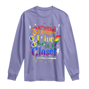 No One Should Live in a Closet Long Sleeve Shirt LGBTQ+ Pride Empowerment Ally TS02 Violet Print Your Wear