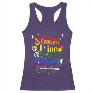 No One Should Live in a Closet Racerback Tank Top LGBTQ+ Pride Empowerment Ally TS02 Purple Print Your Wear
