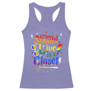 No One Should Live in a Closet Racerback Tank Top LGBTQ+ Pride Empowerment Ally TS02 Violet Print Your Wear