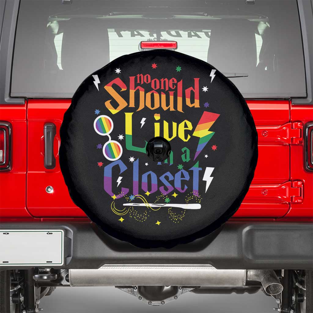No One Should Live in a Closet Spare Tire Cover LGBTQ+ Pride Empowerment Ally TS02 Black Print Your Wear