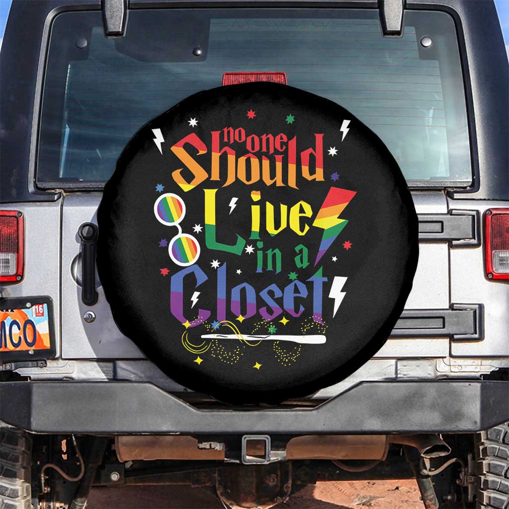 No One Should Live in a Closet Spare Tire Cover LGBTQ+ Pride Empowerment Ally TS02 No hole Black Print Your Wear