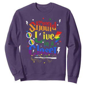 No One Should Live in a Closet Sweatshirt LGBTQ+ Pride Empowerment Ally TS02 Purple Print Your Wear