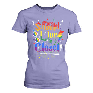 No One Should Live in a Closet T Shirt For Women LGBTQ+ Pride Empowerment Ally TS02 Violet Print Your Wear