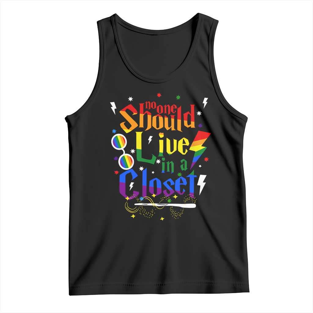 No One Should Live in a Closet Tank Top LGBTQ+ Pride Empowerment Ally TS02 Black Print Your Wear