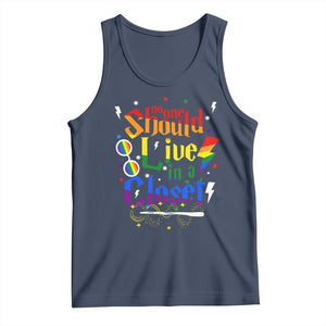 No One Should Live in a Closet Tank Top LGBTQ+ Pride Empowerment Ally TS02 Navy Print Your Wear
