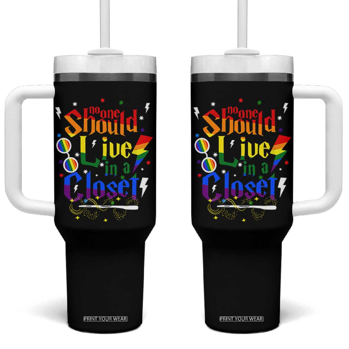 No One Should Live in a Closet Tumbler With Handle LGBTQ+ Pride Empowerment Ally TS02 One Size: 40 oz Black Print Your Wear
