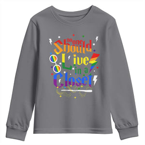 No One Should Live in a Closet Youth Sweatshirt LGBTQ+ Pride Empowerment Ally TS02 Charcoal Print Your Wear