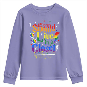 No One Should Live in a Closet Youth Sweatshirt LGBTQ+ Pride Empowerment Ally TS02 Violet Print Your Wear