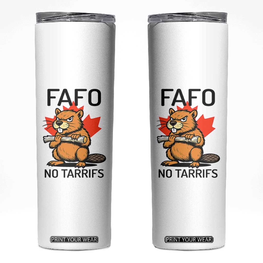 No Tariffs Canada Skinny Tumbler Never 51st State Canadian Beaver TS02 White Print Your Wear