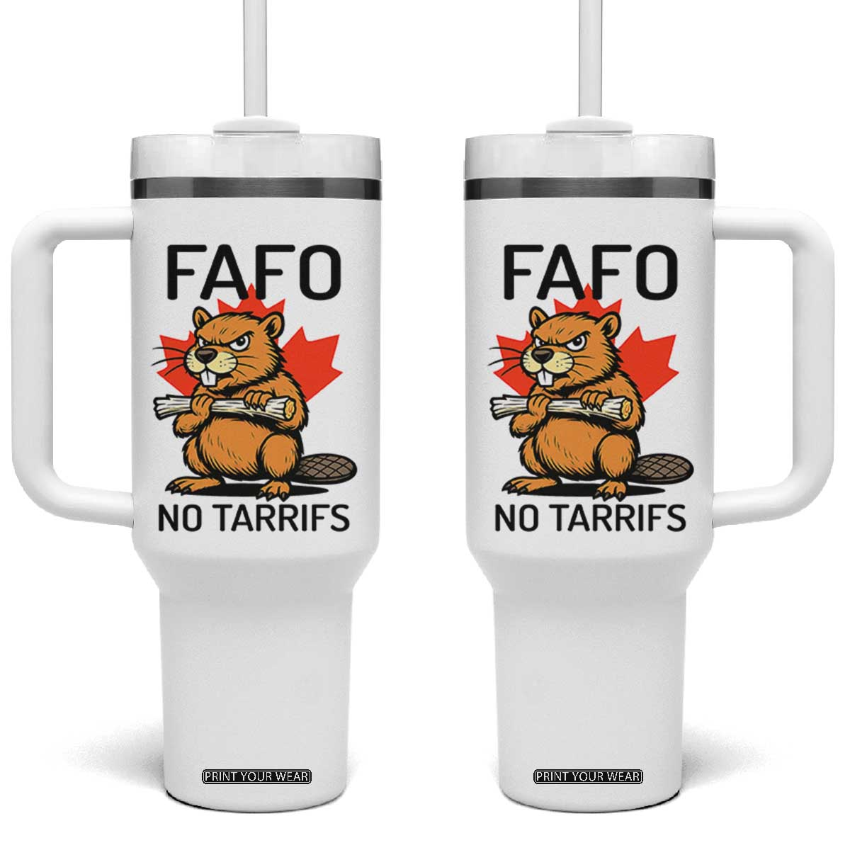 No Tariffs Canada Tumbler With Handle Never 51st State Canadian Beaver TS02 One Size: 40 oz White Print Your Wear
