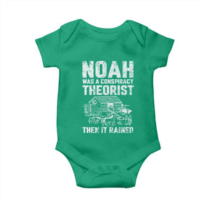 Noah Was a Conspiracy Theorist Baby Onesie Then It Rained Funny Biblical Ark Humor TS02 Irish Green Print Your Wear