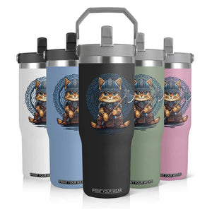 Nordic Norse Viking Cat Warrior Flip Straw Tumbler TS09 Print Your Wear