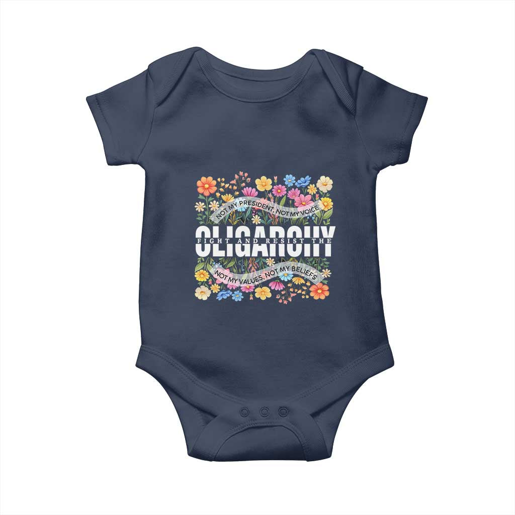 Not My President Subtle Floral Baby Onesie Not My Voice Values Beliefs TS02 Navy Print Your Wear