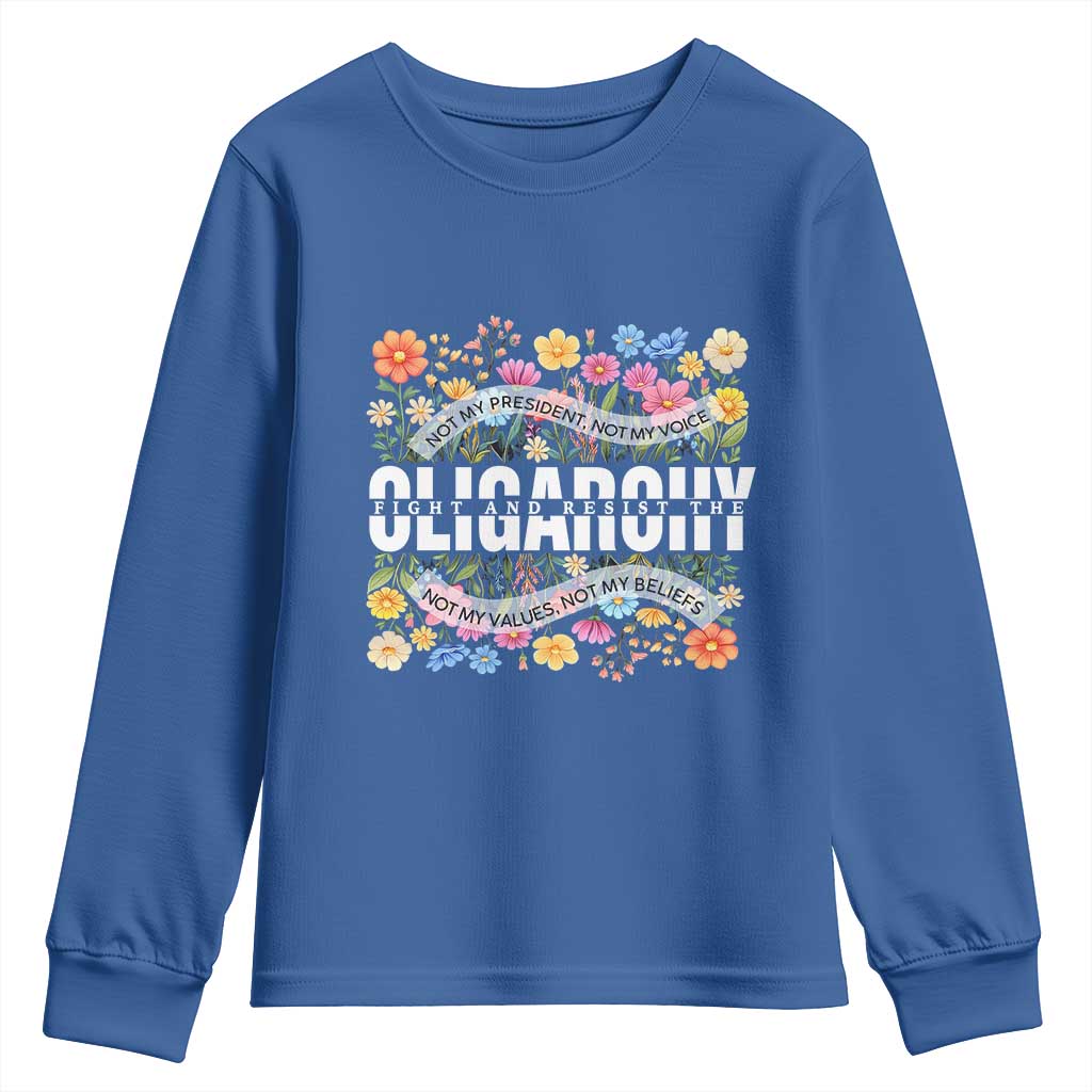 Not My President Subtle Floral Youth Sweatshirt Not My Voice Values Beliefs TS02 Royal Blue Print Your Wear