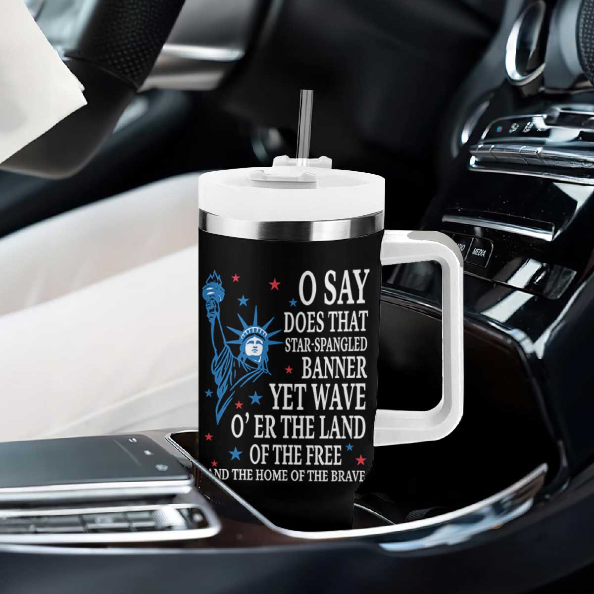O Say Does That Star Spangled Banner Tumbler With Handle Patriotic American National Anthem Statue of Liberty TS11 Print Your Wear