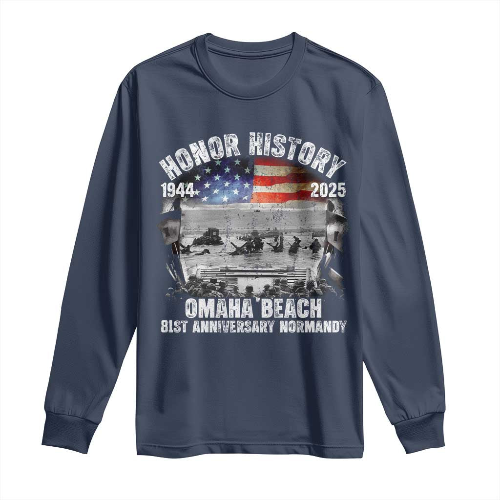 Omaha Beach D Day 81 ST Anniversary Honor History Normandy Long Sleeve Shirt American Flag WWII TS11 Navy Print Your Wear