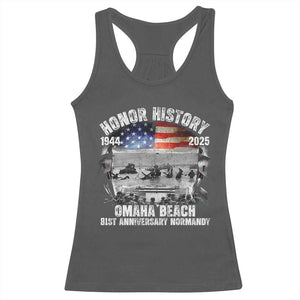 Omaha Beach D Day 81 ST Anniversary Honor History Normandy Racerback Tank Top American Flag WWII TS11 Dark Heather Print Your Wear