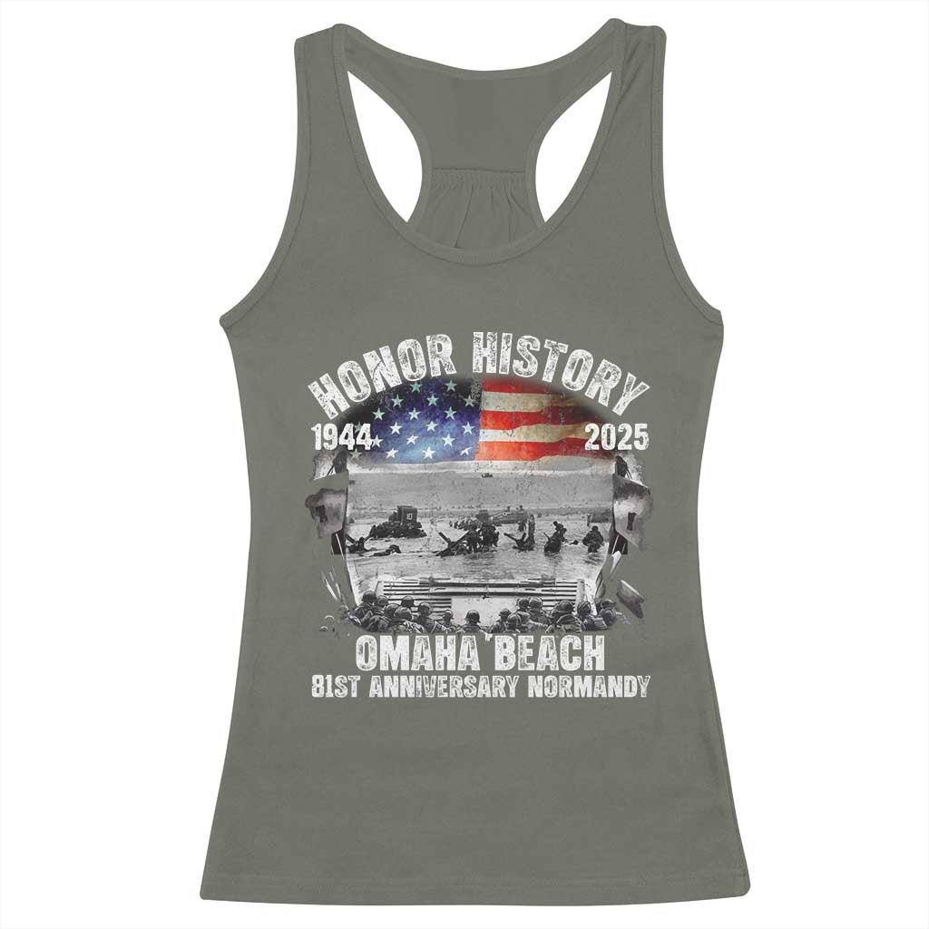 Omaha Beach D Day 81 ST Anniversary Honor History Normandy Racerback Tank Top American Flag WWII TS11 Military Green Print Your Wear