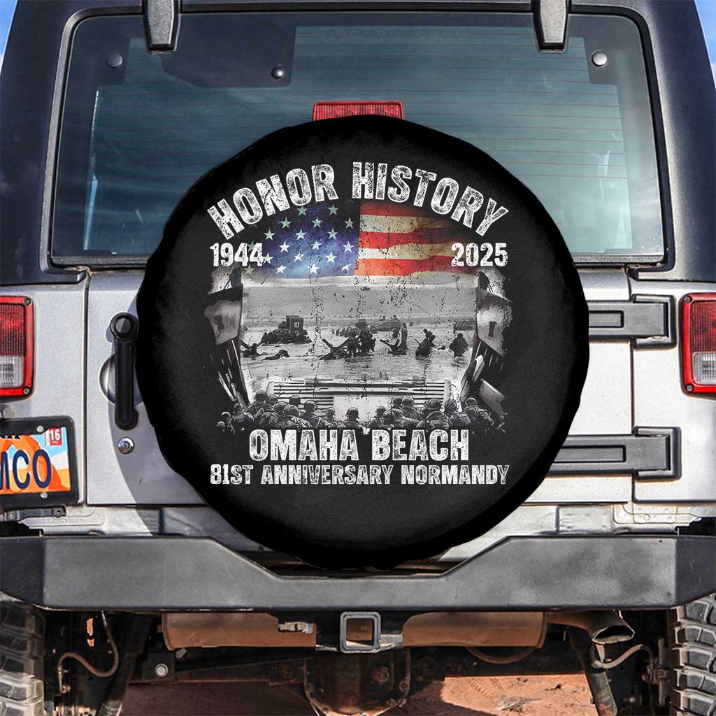 Omaha Beach D Day 81 ST Anniversary Honor History Normandy Spare Tire Cover American Flag WWII TS11 No hole Black Print Your Wear