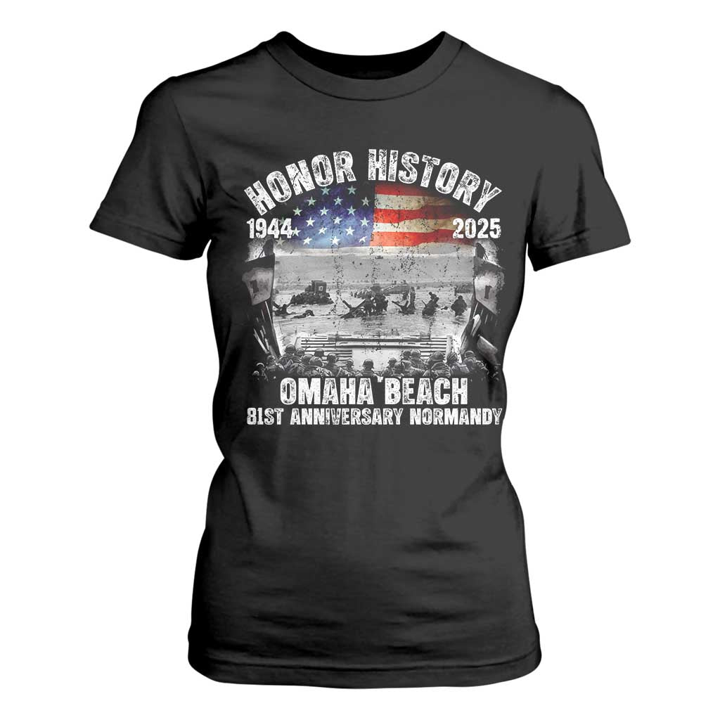 Omaha Beach D Day 81 ST Anniversary Honor History Normandy T Shirt For Women American Flag WWII TS11 Black Print Your Wear