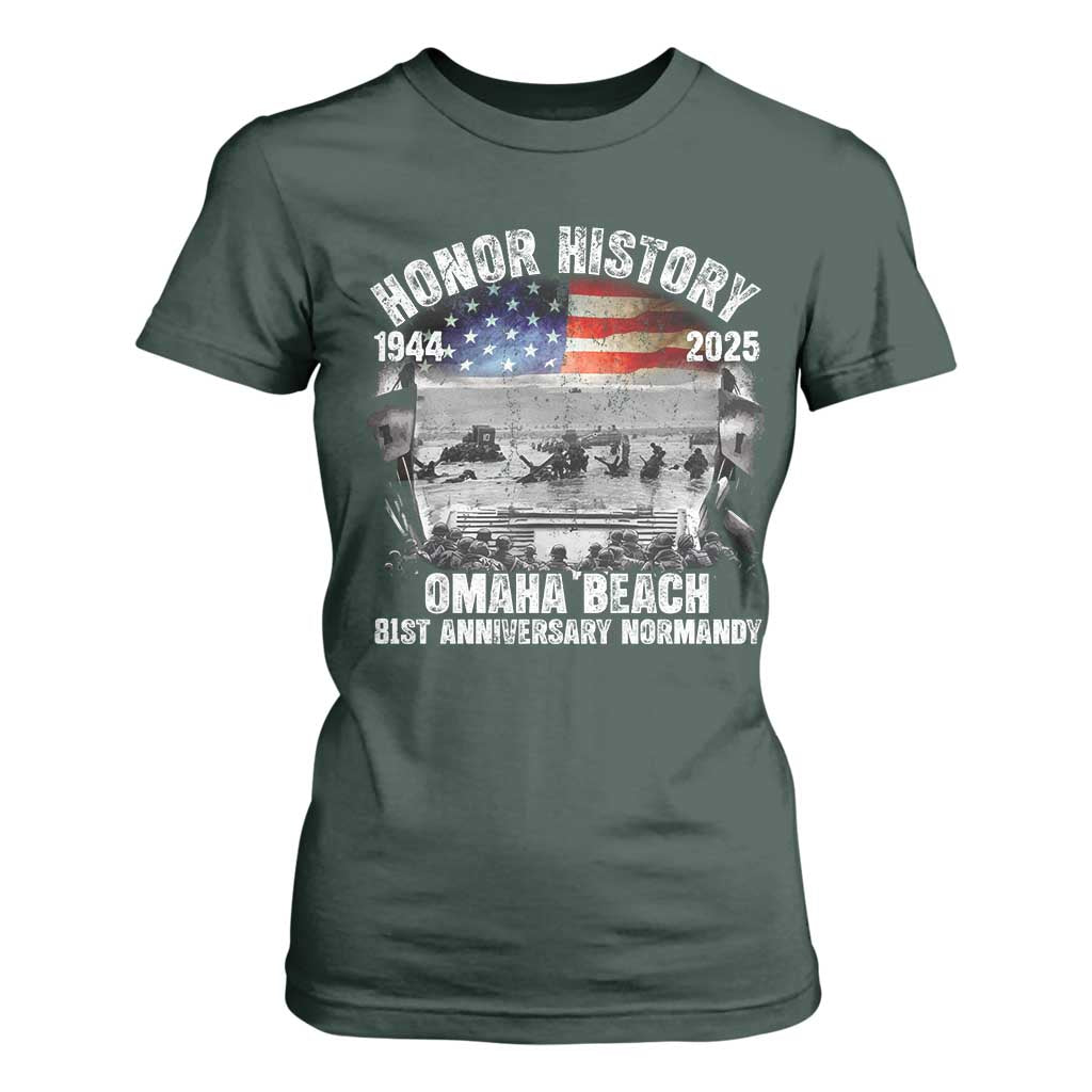 Omaha Beach D Day 81 ST Anniversary Honor History Normandy T Shirt For Women American Flag WWII TS11 Dark Forest Green Print Your Wear