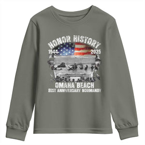 Omaha Beach D Day 81 ST Anniversary Honor History Normandy Youth Sweatshirt American Flag WWII TS11 Military Green Print Your Wear