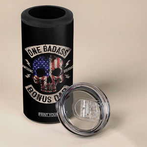 One Badass Bonus Dad 4 in 1 Can Cooler Tumbler Vintage Step Dad American Flag Fathers Day TS10 Print Your Wear