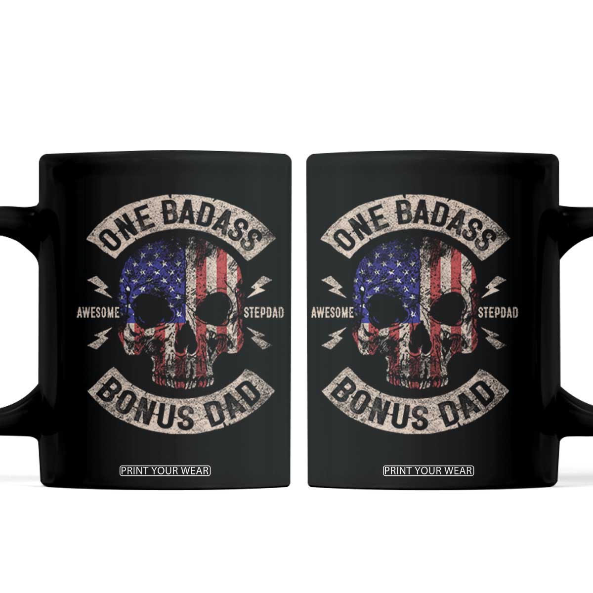 One Badass Bonus Dad Coffee Mug Vintage Step Dad American Flag Fathers Day TS10 Black Print Your Wear