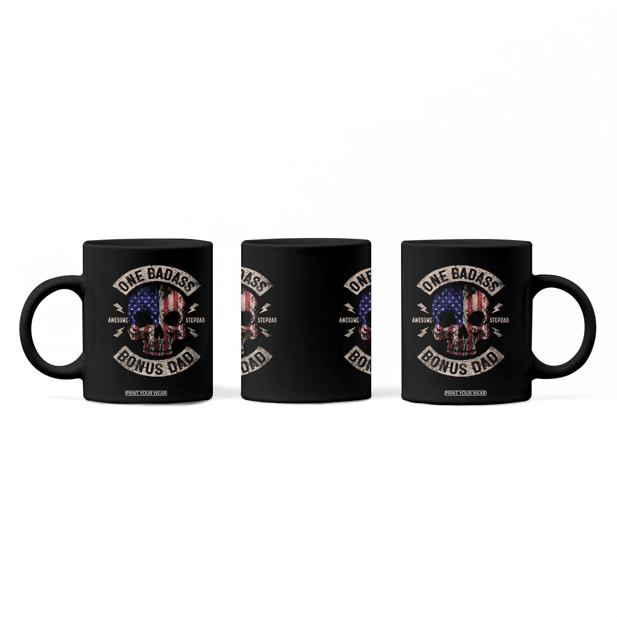 One Badass Bonus Dad Coffee Mug Vintage Step Dad American Flag Fathers Day TS10 Print Your Wear
