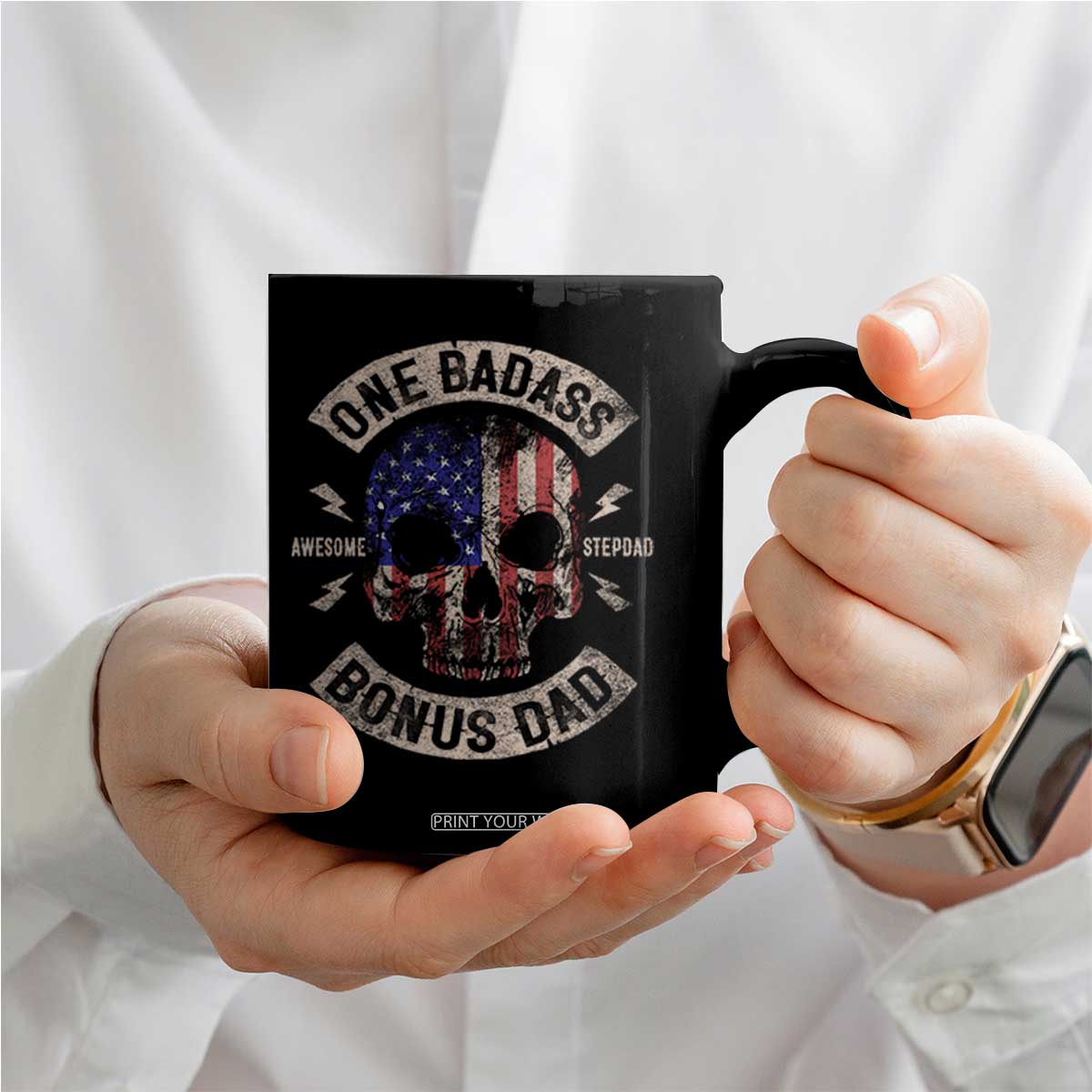 One Badass Bonus Dad Coffee Mug Vintage Step Dad American Flag Fathers Day TS10 Print Your Wear