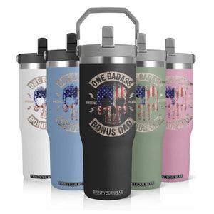 One Badass Bonus Dad Flip Straw Tumbler Vintage Step Dad American Flag Fathers Day TS10 Print Your Wear