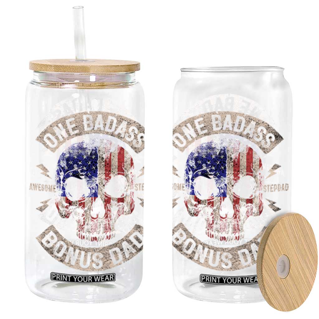 One Badass Bonus Dad Glass Can Vintage Step Dad American Flag Fathers Day TS10 Black Print Your Wear