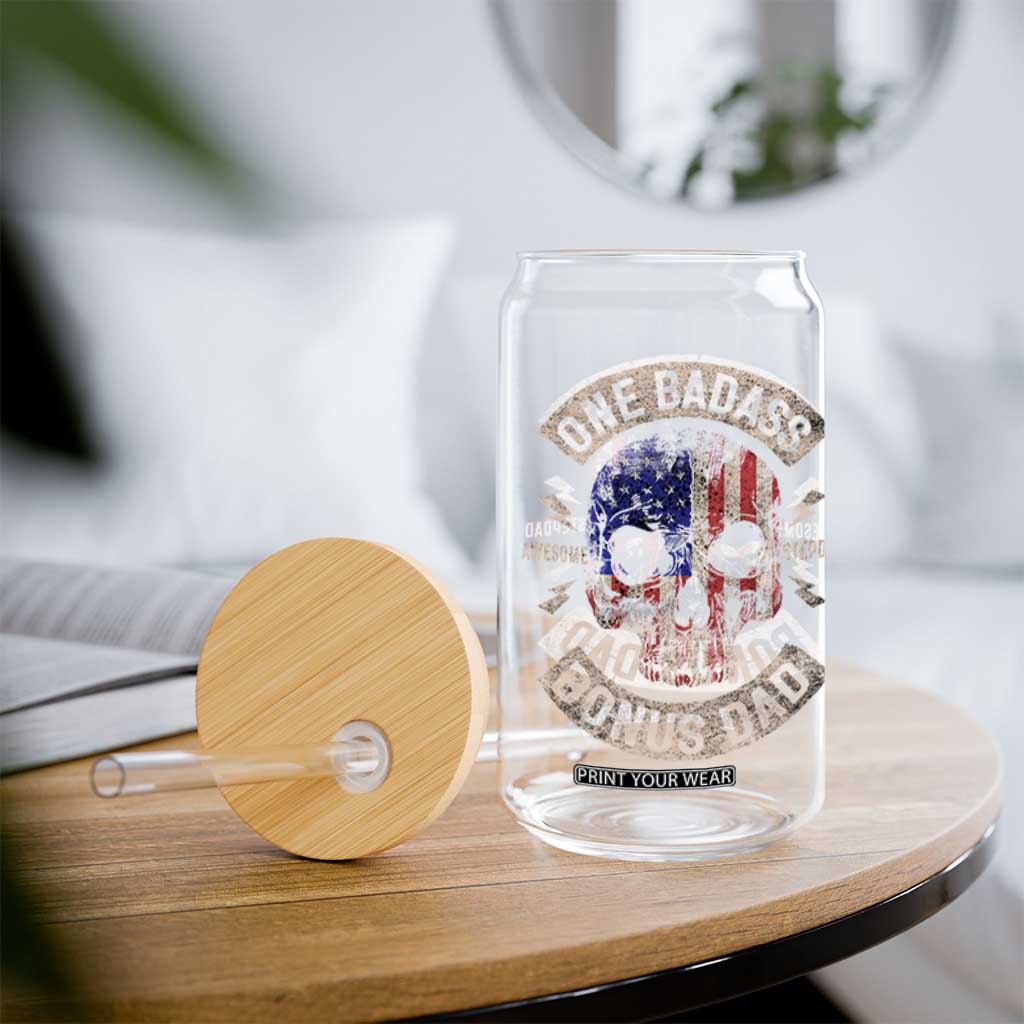 One Badass Bonus Dad Glass Can Vintage Step Dad American Flag Fathers Day TS10 Print Your Wear