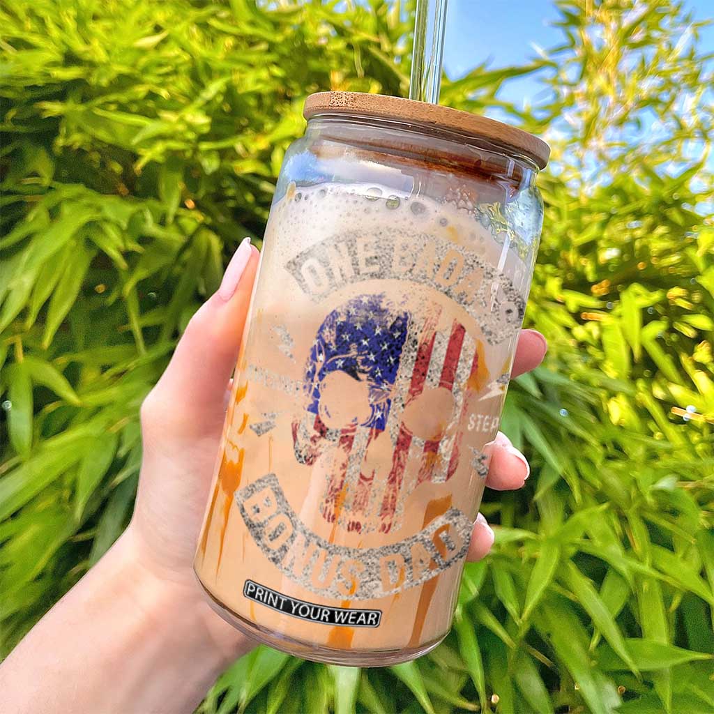 One Badass Bonus Dad Glass Can Vintage Step Dad American Flag Fathers Day TS10 Print Your Wear