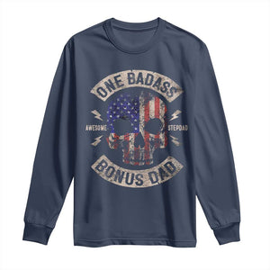 One Badass Bonus Dad Long Sleeve Shirt Vintage Step Dad American Flag Fathers Day TS10 Navy Print Your Wear