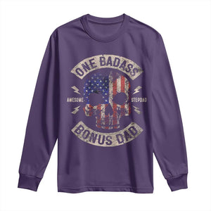 One Badass Bonus Dad Long Sleeve Shirt Vintage Step Dad American Flag Fathers Day TS10 Purple Print Your Wear