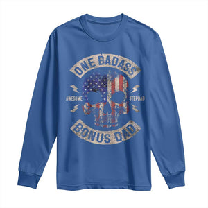 One Badass Bonus Dad Long Sleeve Shirt Vintage Step Dad American Flag Fathers Day TS10 Royal Blue Print Your Wear