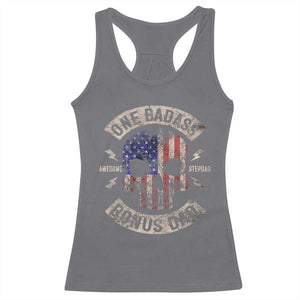 One Badass Bonus Dad Racerback Tank Top Vintage Step Dad American Flag Fathers Day TS10 Charcoal Print Your Wear