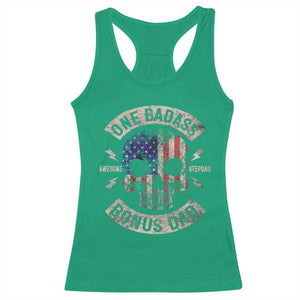 One Badass Bonus Dad Racerback Tank Top Vintage Step Dad American Flag Fathers Day TS10 Irish Green Print Your Wear