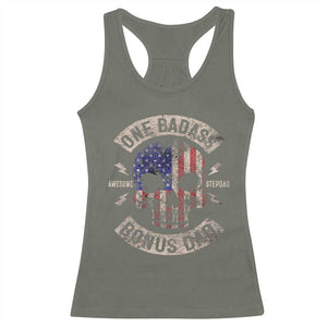 One Badass Bonus Dad Racerback Tank Top Vintage Step Dad American Flag Fathers Day TS10 Military Green Print Your Wear