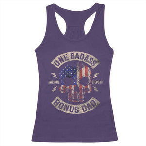 One Badass Bonus Dad Racerback Tank Top Vintage Step Dad American Flag Fathers Day TS10 Purple Print Your Wear