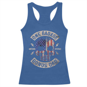 One Badass Bonus Dad Racerback Tank Top Vintage Step Dad American Flag Fathers Day TS10 Royal Blue Print Your Wear