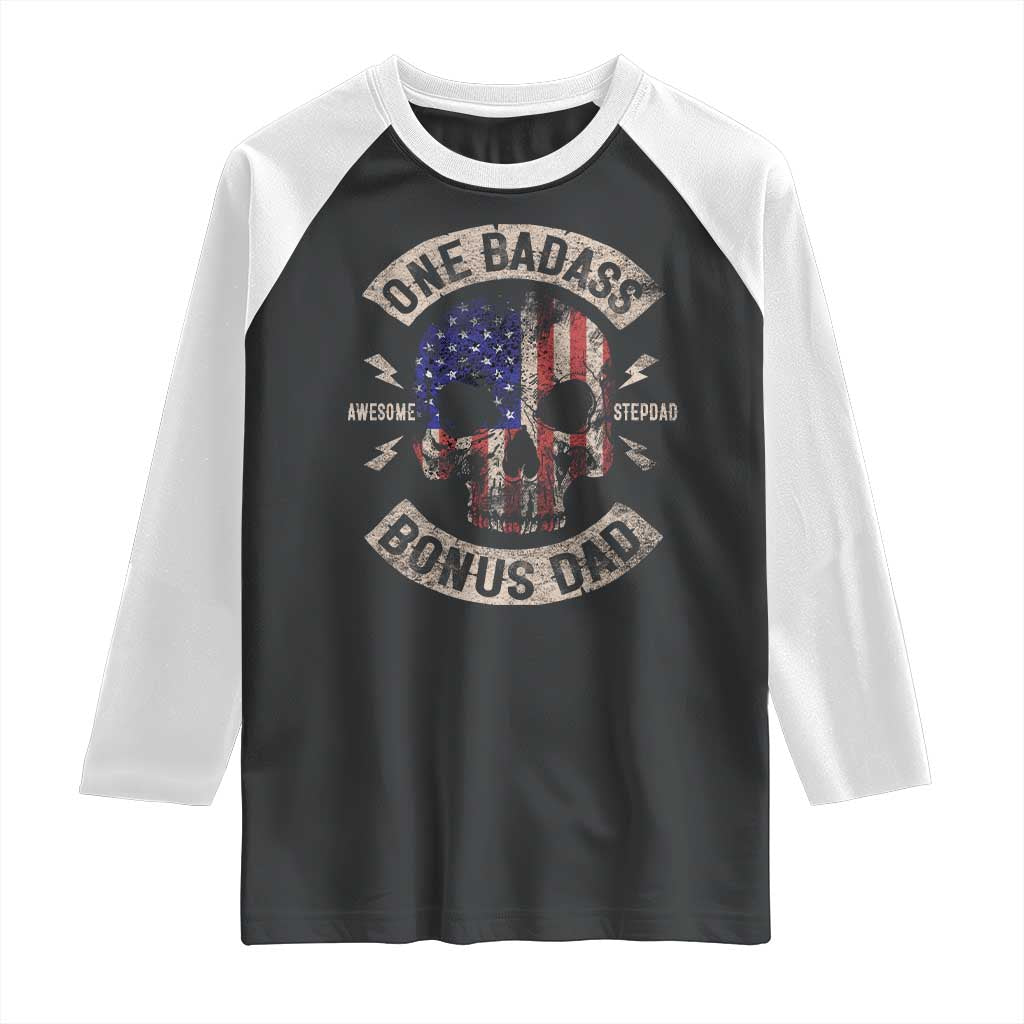 One Badass Bonus Dad Raglan Shirt Vintage Step Dad American Flag Fathers Day TS10 Black White Print Your Wear
