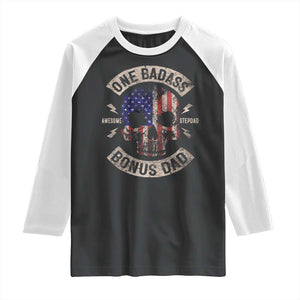One Badass Bonus Dad Raglan Shirt Vintage Step Dad American Flag Fathers Day TS10 Black White Print Your Wear