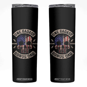 One Badass Bonus Dad Skinny Tumbler Vintage Step Dad American Flag Fathers Day TS10 Black Print Your Wear