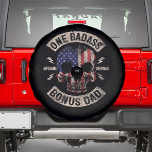 One Badass Bonus Dad Spare Tire Cover Vintage Step Dad American Flag Fathers Day TS10 Black Print Your Wear