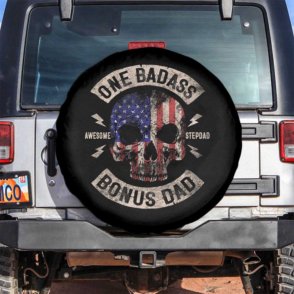 One Badass Bonus Dad Spare Tire Cover Vintage Step Dad American Flag Fathers Day TS10 No hole Black Print Your Wear