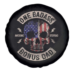 One Badass Bonus Dad Spare Tire Cover Vintage Step Dad American Flag Fathers Day TS10 Print Your Wear