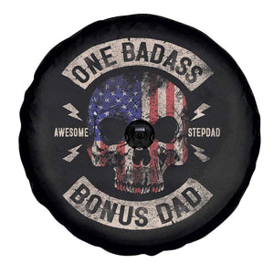 One Badass Bonus Dad Spare Tire Cover Vintage Step Dad American Flag Fathers Day TS10 Print Your Wear